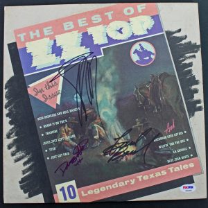 ZZ Top (Billy Gibbons, Dusty Hill & Frank Beard) Signed Album Cover PSA #AB04429