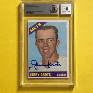 1966 TOPPS JERRY GROTE #328 SIGNED CARD BECKETT AUTH. AUTO 10 METS