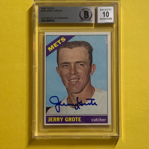 1966 TOPPS JERRY GROTE #328 SIGNED CARD BECKETT AUTH. AUTO 10 METS
