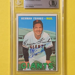 1967 TOPPS HERMAN FRANKS #116 AUTHENTIC AUTO BECKETT CERTIFIED GIANTS