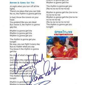 GLORIA ESTEFAN SIGNED RHYTHM IS GONNA GET YOU LYRIC SHEET AUTHENTIC AUTORGAPH