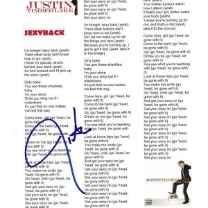 JUSTIN TIMBERLAKE SIGNED SEXY BACK LYRIC SHEET AUTOGRAPH BECKETT COA