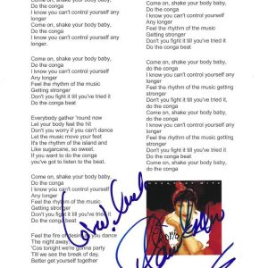 GLORIA ESTEFAN SIGNED CONGA LYRIC SHEET AUTHENTIC AUTORGAPH HOLOGRAM