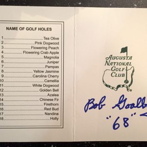 Bob Goalby Autographed and Dated Masters Scorecard COA