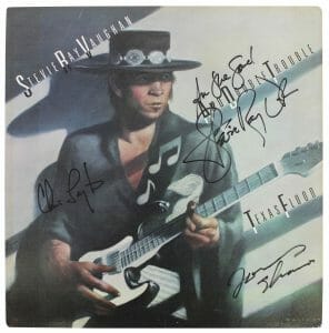 DOUBLE TROUBLE (3) STEVIE RAY VAUGHAN +2 SIGNED ALBUM COVER BAS #AA03826 COLLECTIBLE MEMORABILIA