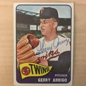 GERRY ARRIGO MINNESOTA TWINS SIGNED VINTAGE DECEASED 1965 TOPPS CARD #39 W/COA
