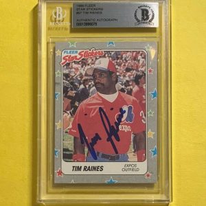 1988 FLEER STAR STICKERS TIM RAINES #97 AUTHENTIC AUTO BECKETT CERTIFIED HOF