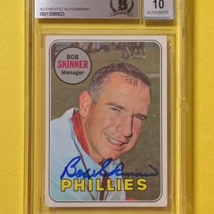 1969 TOPPS BOB SKINNER #369 AUTHENTIC AUTO BECKETT CERTIFIED 10 PHILLIES
