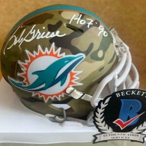 BOB GRIESE MIAMI DOLPHINS HOF 90 SIGNED RARE CAMO MINI HELMET WITNESSED