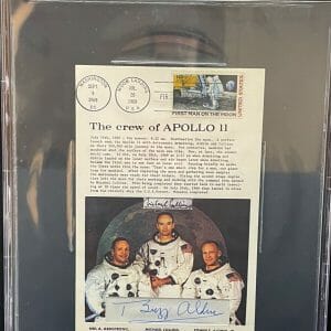 BUZZ ALDRIN MICHAEL COLLINS Signed Autograph 5X7.25 Cut Card Pilot NASA BAS