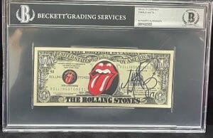 CHARLIE WATTS SIGNED AUTOGRAPH NOVELTY CURRENCY SLABBED ROLLING STONES BAS COLLECTIBLE MEMORABILIA