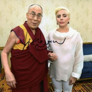14TH DALAI LAMA SIGNED AUTOGRAPH 8X10 PHOTO TIBETAN LEADER W/ LADY GAGA JSA COA