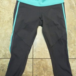 LULULEMON CROP PANTS BLACK TEAL WAIST YOGA RUNNING DANCE LOUNGE SZ 6