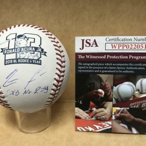 RONALD ACUNA BRAVES SIGNED 2018 NL ROY M.L. BASEBALL /300 JSA WPP022051