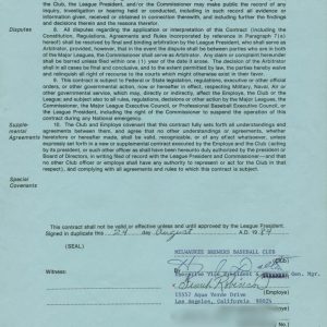 Frank Robinson Authentic Signed 1984 Brewers Coaching Contract PSA/DNA #X45024