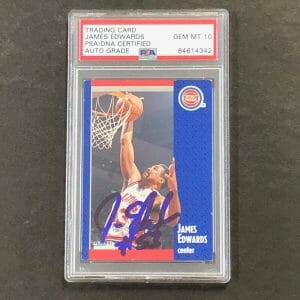 1991-92 Fleer Basketball #60 James Edwards Signed Card AUTO 10 PSA Slabbed Pisto