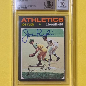 1971 TOPPS JOE RUDI #407 AUTHENTIC AUTO BECKETT CERTIFIED 10 ATHLETICS