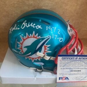 MARLIN BRISCOE MIAMI DOLPHINS 1972 17-0 SIGNED FLASH MINI HELMET PSA 1C53594