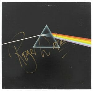 ROGER WATERS PINK FLOYD SIGNED DARK SIDE OF THE MOON ALBUM COVER BAS #AB77708 COLLECTIBLE MEMORABILIA