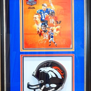 PEYTON MANNING Signed Autograph Poster and Mini Helmet Shadow Box 13.5 x 21 JSA