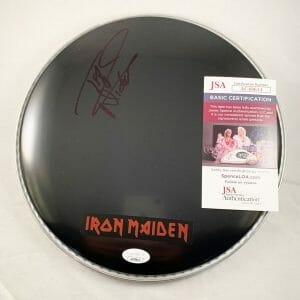 Nicko McBrain Signed Drumhead Iron Maiden JSA 3 COA