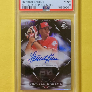 2018 BOWMAN PLATINUM HUNTER GREENE 80 GRADE PROSPECT AUTO /80 #HG PSA MINT 9