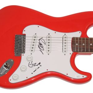 GZA & RAEKWON SIGNED AUTOGRAPH RED FENDER ELECTRIC GUITAR WU-TANG CLAN JSA COA