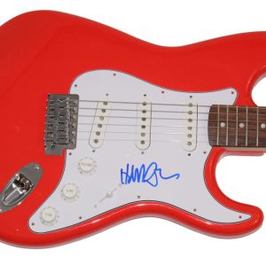 COMPOSER HANS ZIMMER SIGNED AUTOGRAPH RED FENDER ELECTRIC GUITAR - JSA COA
