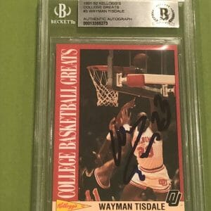 WAYMAN TISDALE Signed 1991-92 KELLOGG'S COLLEGE GREATS Card #3 Beckett BAS RC