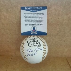 FELIX MILLAN 2X GG SIGNED AUTOGRAPHD GOLD GLOVE BASEBALL BAS AA45337