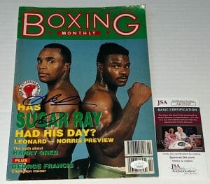 SUGAR RAY LEONARD SIGNED BOXING MONTHLY MAGAZINE AUTOGRAPHED JSA COLLECTIBLE MEMORABILIA