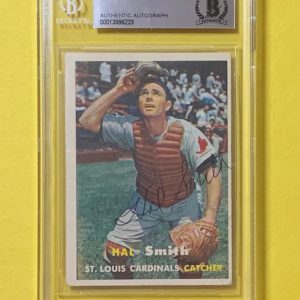1957 TOPPS HAL SMITH #111 AUTHENTIC AUTO BECKETT CERTIFIED CARDINALS