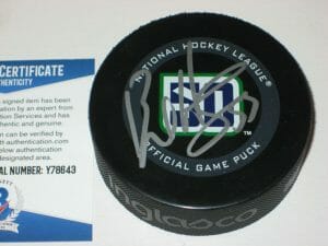 BO HORVAT SIGNED CANUCKS 50TH ANNIV. OFFICIAL GAME PUCK W/ BECKETT COA COLLECTIBLE MEMORABILIA