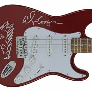 Alice Cooper Signed Red Electric Guitar w/ Self Portrait Sketch BAS #WC91110