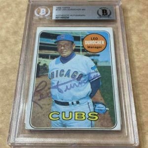 1969 TOPPS LEO DUROCHER CUBS SIGNED CARD BECKETT AUTHENTIC AUTOGRAPH