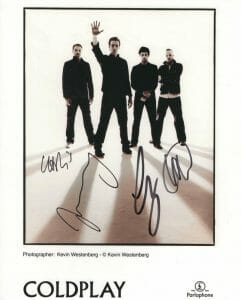 COLDPLAY FULL BAND SIGNED AUTOGRAPH 8X10 PHOTO CHRIS MARTIN JONNY GUY WILL JSA COLLECTIBLE MEMORABILIA