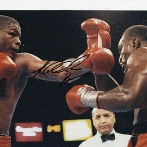 BOXER RIDDICK BOWE LEFT HOOK SIGNED 8X10