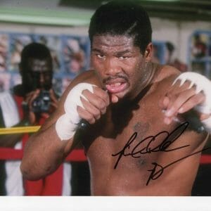 BOXER RIDDICK BOWE TAPED HANDS SIGNED 8X10