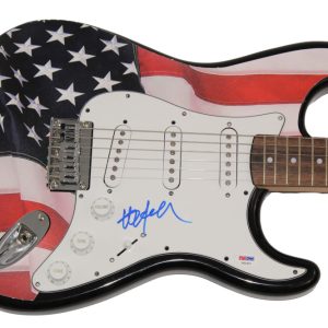 WILLIE NELSON SIGNED AUTOGRAPH CUSTOM AMERICAN FLAG FENDER ELECTRIC GUITAR - PSA