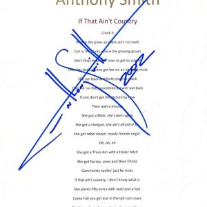 ANOTHONY SMITH Signed Autograph Lyrics "If That Ain't Country" Country Music