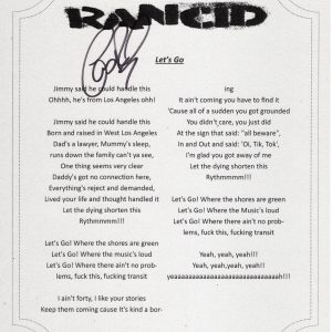 RANCID LET'S GO LYRIC SHEET SIGNED BY LARS FREDERIKSEN