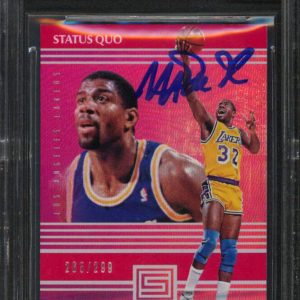 Magic Johnson Signed 2017 Panini Status Quo Red 10 265/299 Card Auto 10 BAS Slab