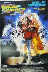 CHRISTOPHER LLOYD MICHAEL J FOX SIGNED 11×17 POSTER BACK TO THE FUTURE 2 PSA DNA COLLECTIBLE MEMORABILIA