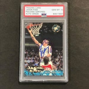 1995-96 Topps Stadium Club #3 Jason Kidd Signed Card AUTO 10 PSA Slabbed Dallas