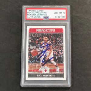 2017-18 NBA Hoops #21 Denzel Valentine Signed Card AUTO 10 PSA Slabbed Bulls