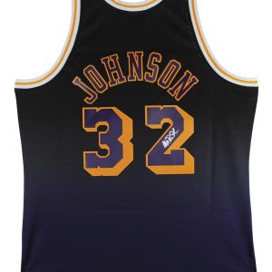 Lakers Magic Johnson Signed Black Two-Tone M&N 1984-85 HWC Swingman Jersey BAS W
