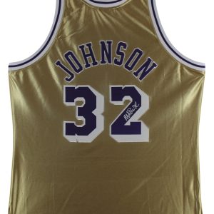 Lakers Magic Johnson Authentic Signed Gold M&N 75th Anniversary Jersey BAS Wit