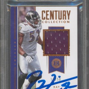 Ravens Ray Lewis Signed 2018 Panini EC Collection MAT #20 50/50 Card BAS Slabbed