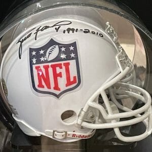 BRETT FAVRE 4 Signed Autograph NFL Mini Helmet W/ Custom Wall Case 9.5x11.5