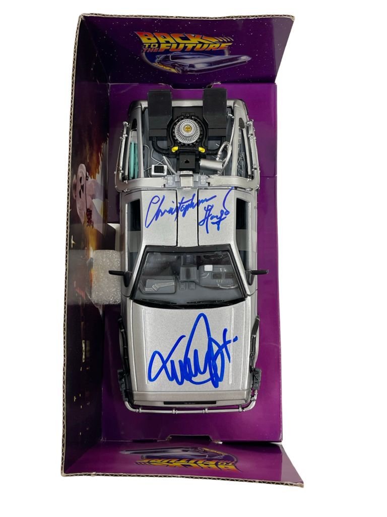 MICHAEL J FOX CHRISTOPHER LLOYD SIGNED BACK TO THE FUTURE 1:24 DELOREAN